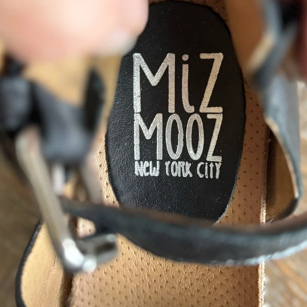 Miz Mooz Black Leather Wedge Sandals